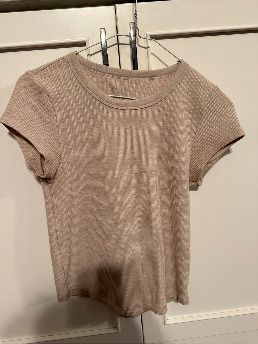 American Eagle Outfitters Ribbed Short Sleeve Tee in Beige